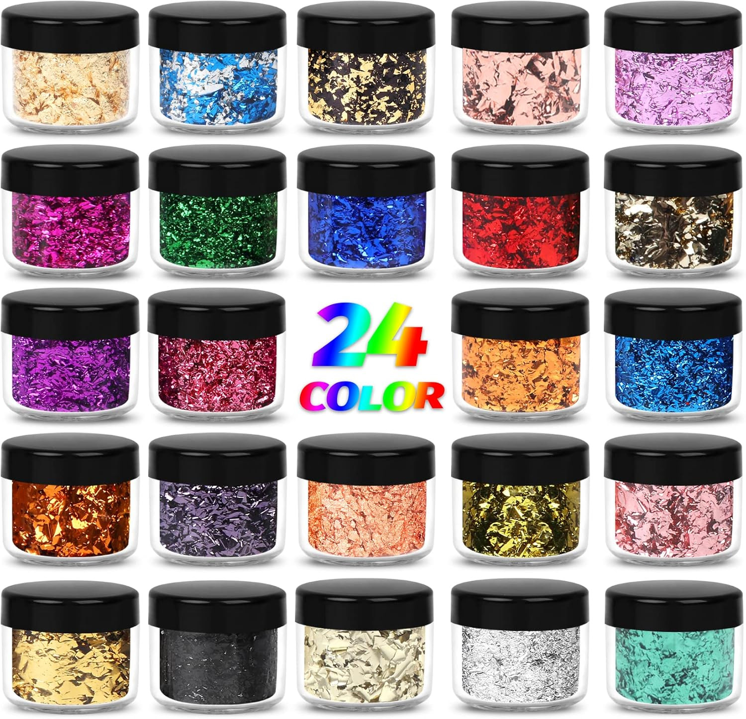 Gold Foil Flakes – 24 Color Metallic Gilding Flakes for Resin, Nails, Painting