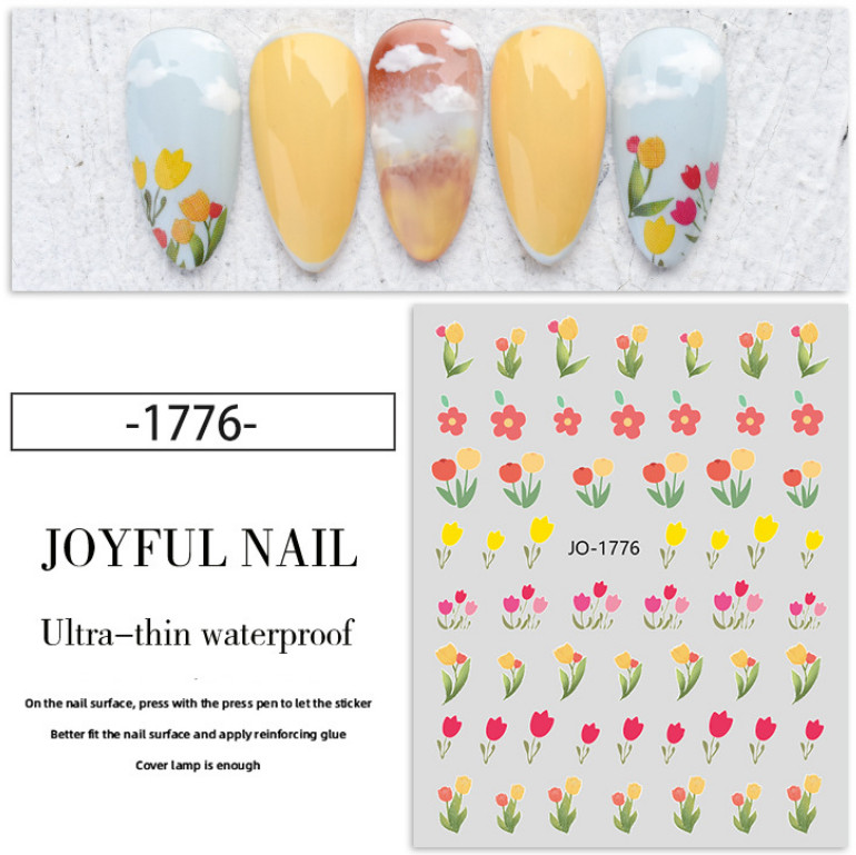 Colorful Florals Tulip Flower 3D Nail Art Sticker Elegant Pink Nail Decal NS35