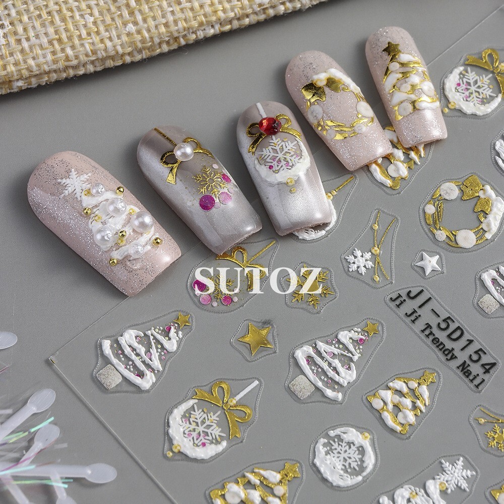 Christmas Nail Art Stickers Snowflake Santa Orinement Decals Self-Adhesive NS53
