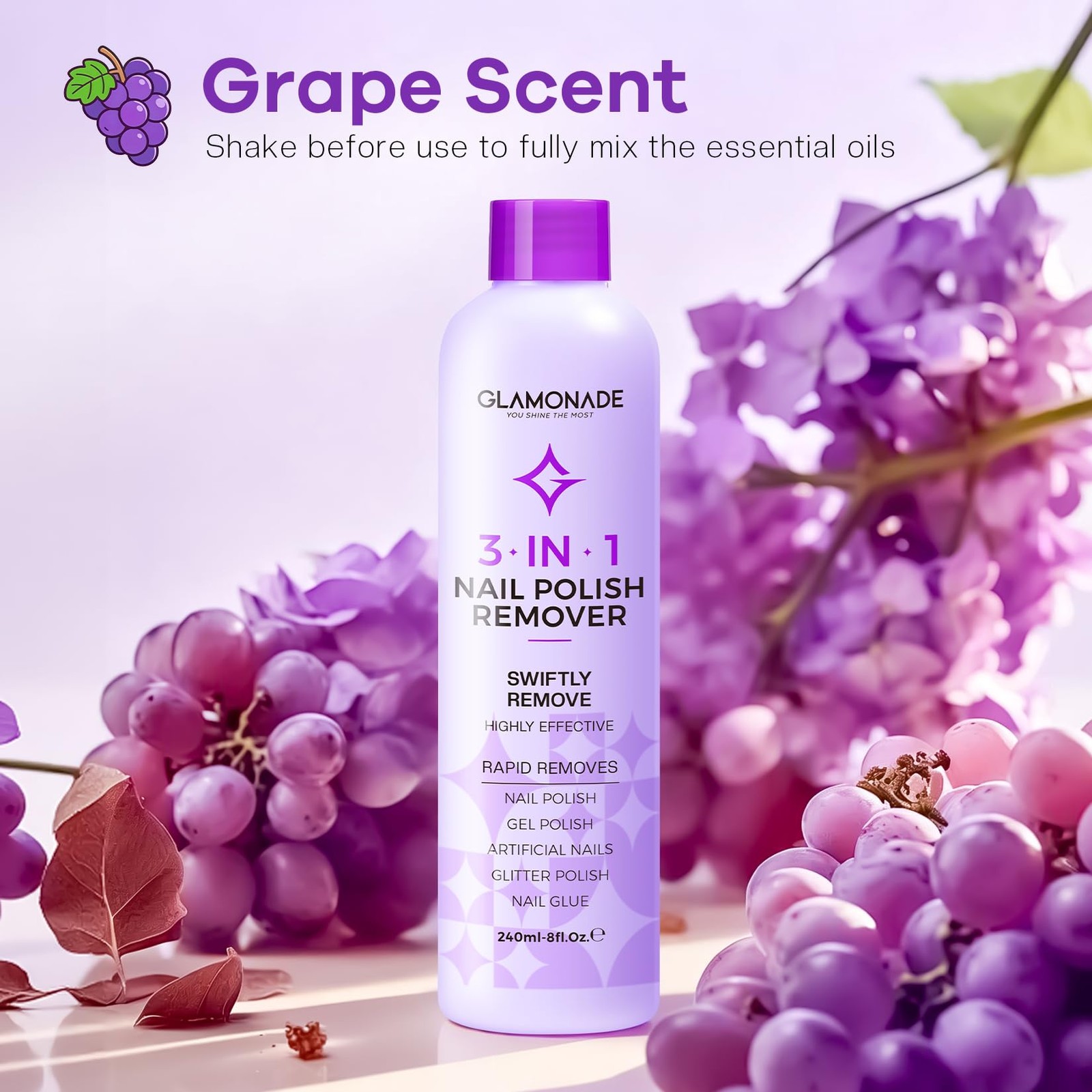 Glamonade Acetone Nail Polish Remover: A1-8 Ounce (Pack of 1), 8 Oz+Grape
