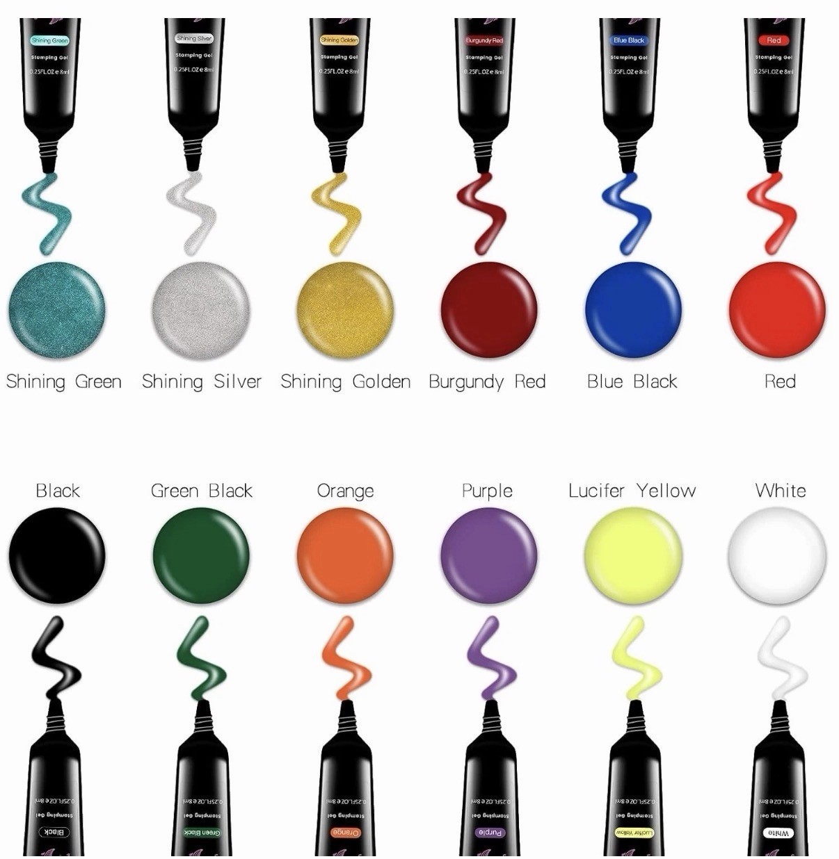 Stamping Nail Polish Gels, 12 Colors Stamping Gels 0.25 Fl Oz Soak off Printed G