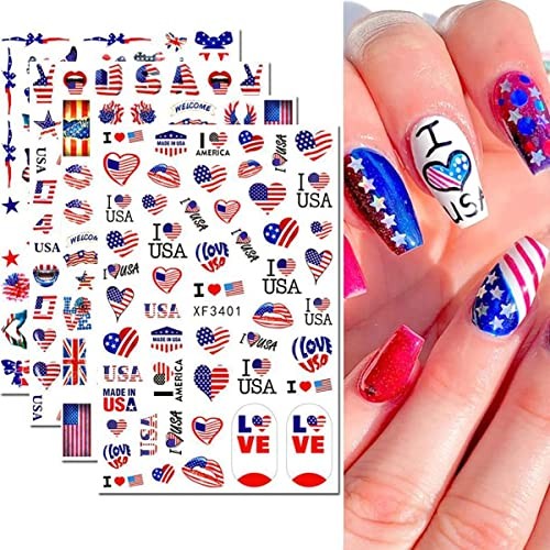 8-Sheets 4th of July Nail Art Stickers – Decals – Red Blue White American Style2