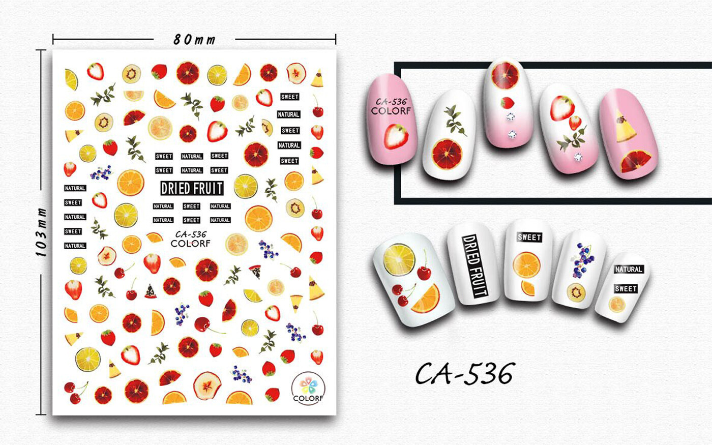 Nail art 3D stickers decal orange strawberry cherry kiwi green leaves CA536