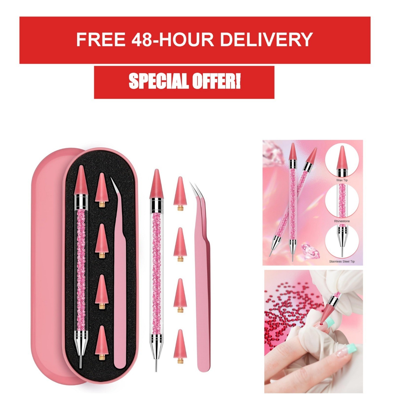 Rhinestone Picker Tool with 4 Replaceable Tips & Tweezers for Nail Art