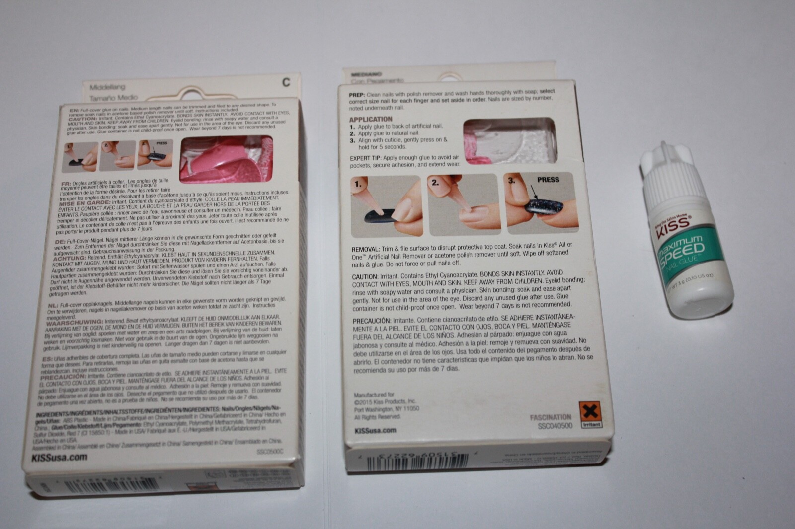 Lot/2 Kiss The Collection Artificial Nail Medium Pink with Lace & Flowers + Glue