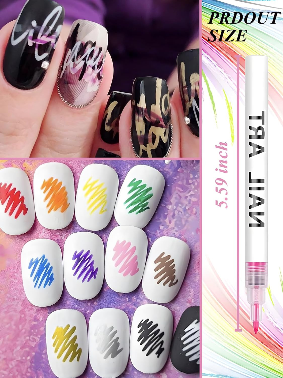 12 Colors Nail Art Pens, 3D Quick Dry Nail Point Graffiti Dotting Liner Pen Sets