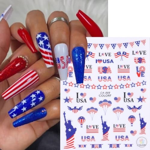 4th of July Nail Art Stickers Decals American Flag Patriotic style7