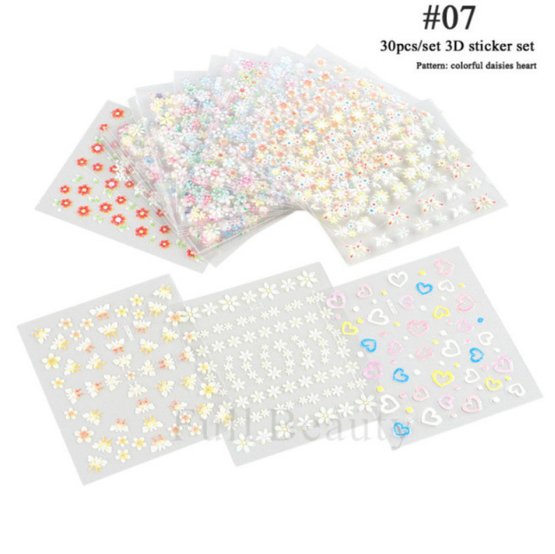 10 Sheets Colorful Daisy Love Heart Flower Nail Art Sticker Decoration Manicure