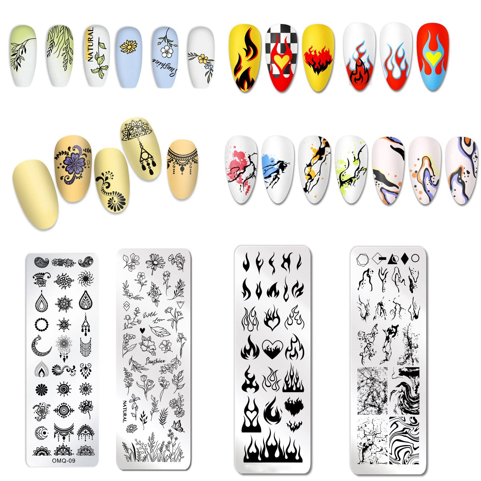 Nail Stamper Kit 8Pcs Stamping Plates Minimalist Geometric Lines Leaf Image Temp