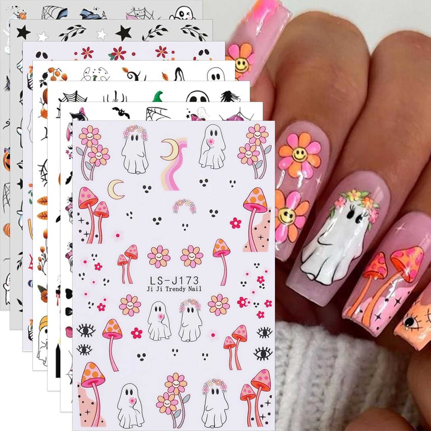 Pumpkins Nail Art Stickers Halloween Nail Decals Fall Nail Charms 7PCS Pumpkins