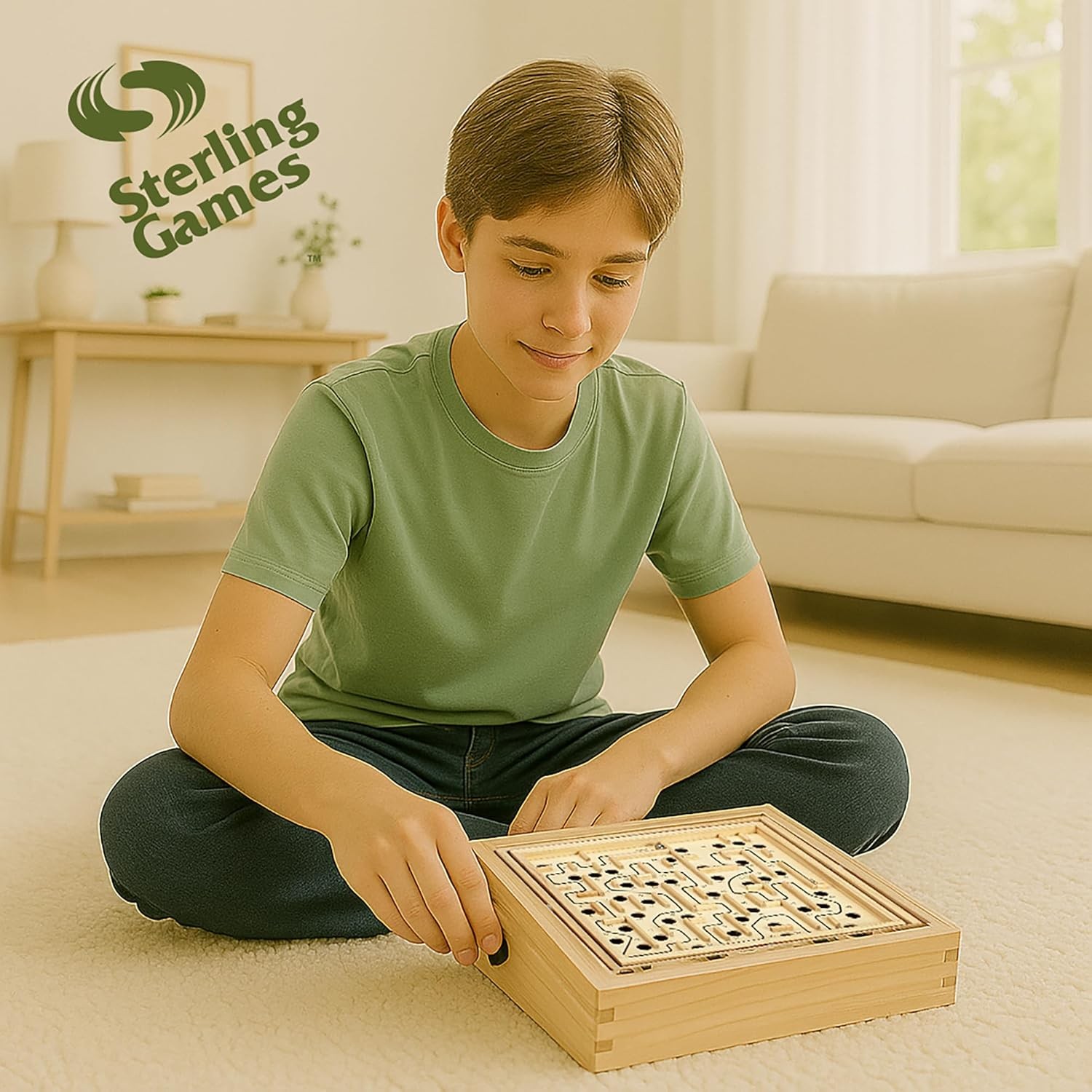 STERLING Games Large Wooden Labyrinth 13.5″ x 13″ Marble Ball Tilt Maze Wood…