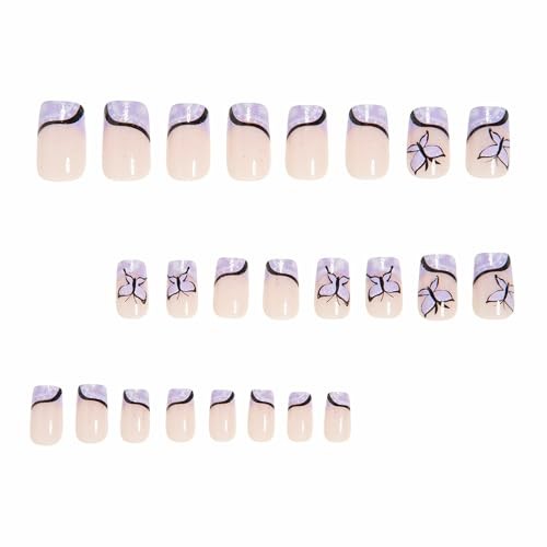 Press on Nails – Short Square Glue on Nails with Purple 01602-01Purple