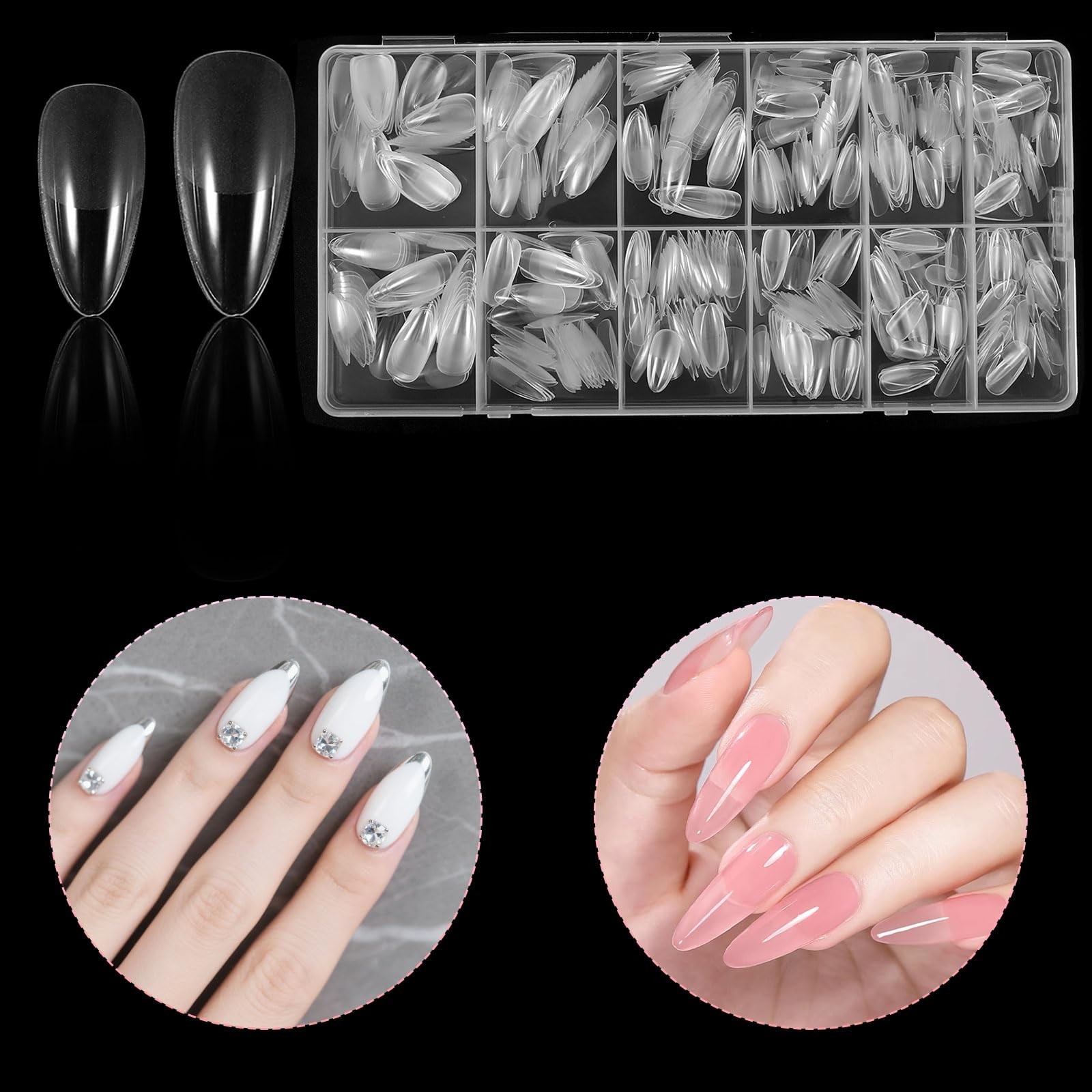 600PCS Almond Nail Tips, Clear Full Cover Fake Nails Medium Almond Gel x Tip …