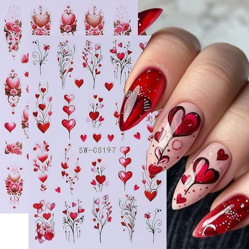 8 Sheets Valentine’s Day Nail Stickers Love Heart Decals 3D Self-Adhesive Love