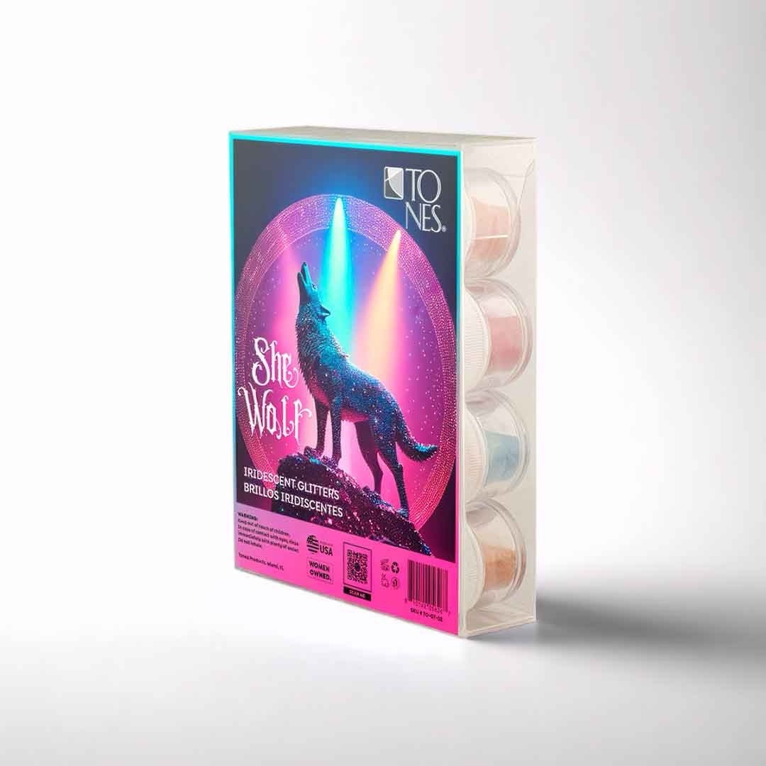 Tones She Wolf Nail Glitter Iridescent Set Of 12 Shakira New Nail Tech Art Kit