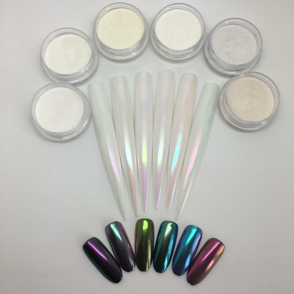 Aurora White Chrome Chameleon Nail Powder Rainbow Colour Changing Mirror Effect