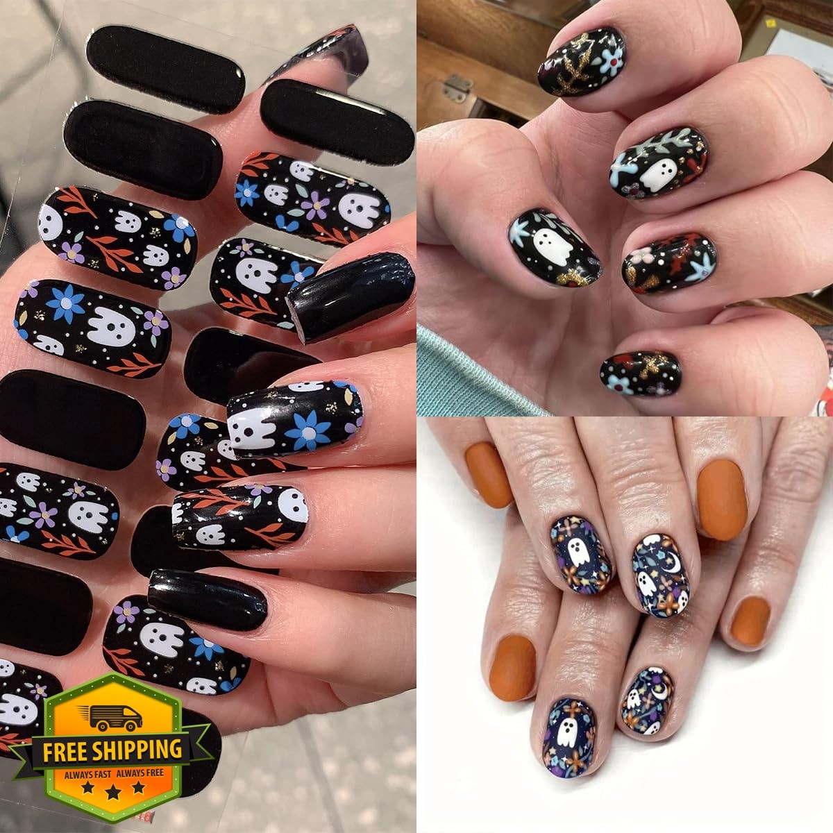 Sutaozhi 4 Sheets Halloween Gel Nail Stickers