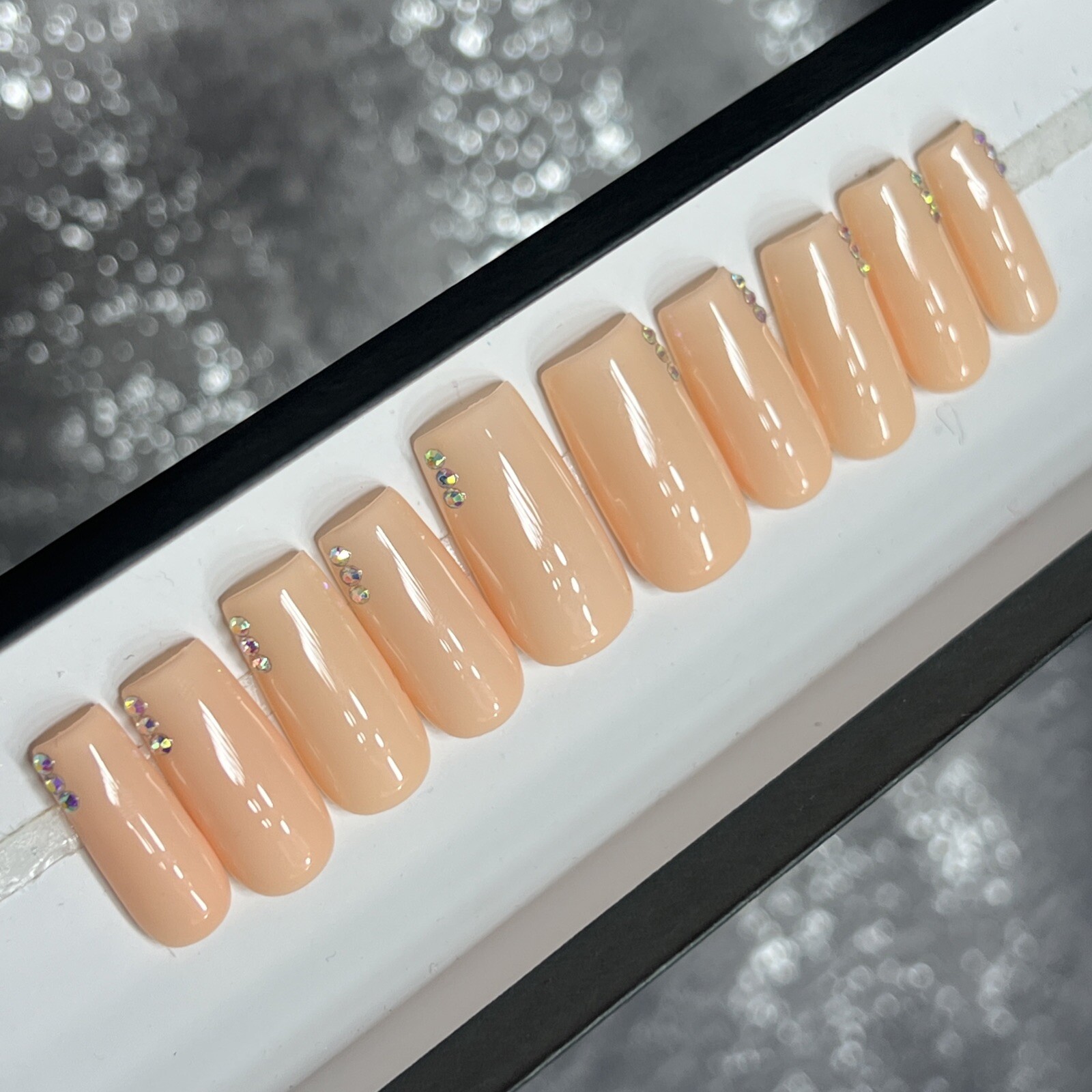 🍑🐮 CUSTOM Hard Gel Press On Nails, ORANGE CREAM NUDE BLING 10p FULL SET W Kit