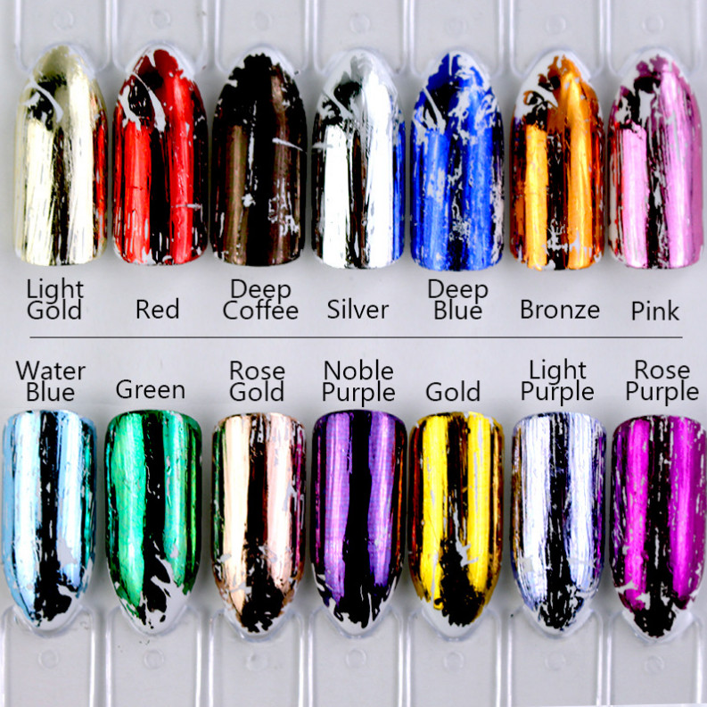 14pcs MIRROR EFFECT Nail Art Foil Stickers Starry Sky Wrap Adhesive Tip Decal SK