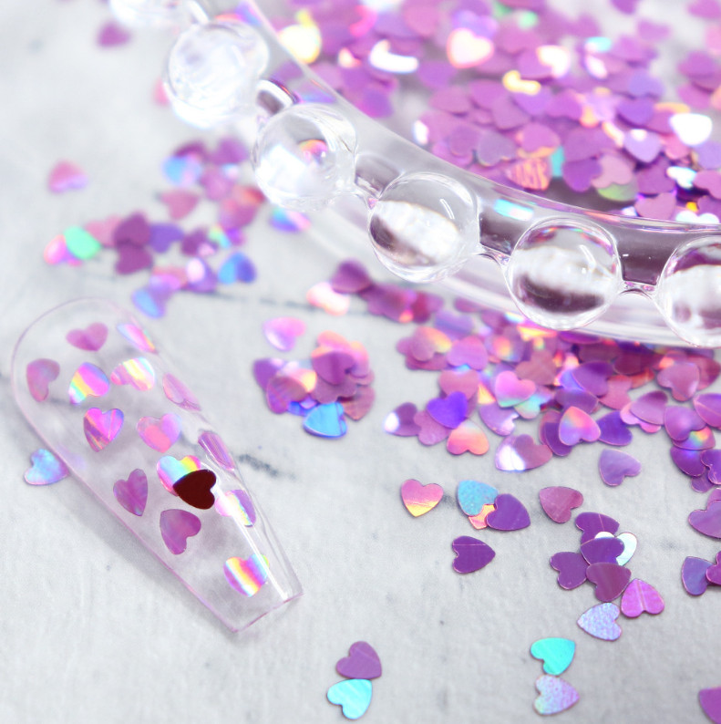 Holographic Love Hearts Nail Art Glitter Sequins Valentines Day Nail Charms NH25
