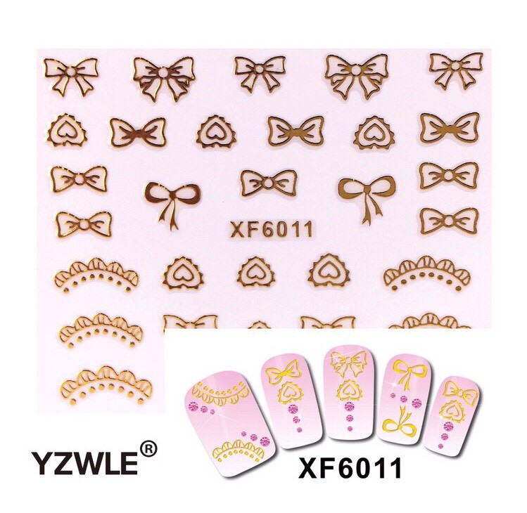 Bow Nail Art 3D Gold Lace Decoration Stickers Nails Hearts UK Jewelry YZW6011a