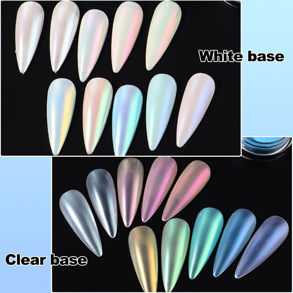 Mermaid Pearl Chrome Nail Powder Iridescent Aurora Metallic Mirror Effect