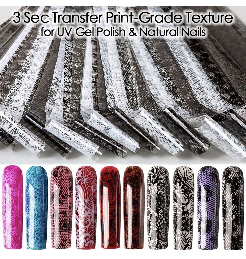 60 Sheets Black Lace Nail Foil Art Design With 60 Reusable Sticks