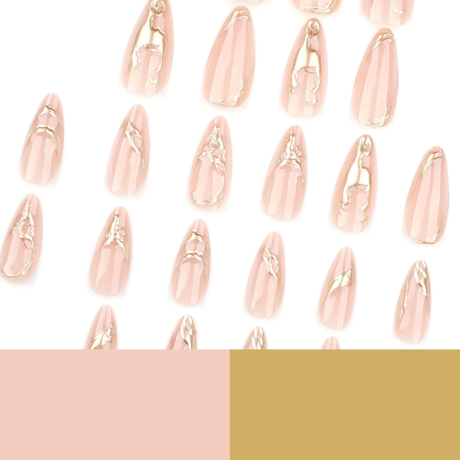 Glossy Gold Almond Fake Nails – 24 Pcs Full Cover Design for Effortless Glam