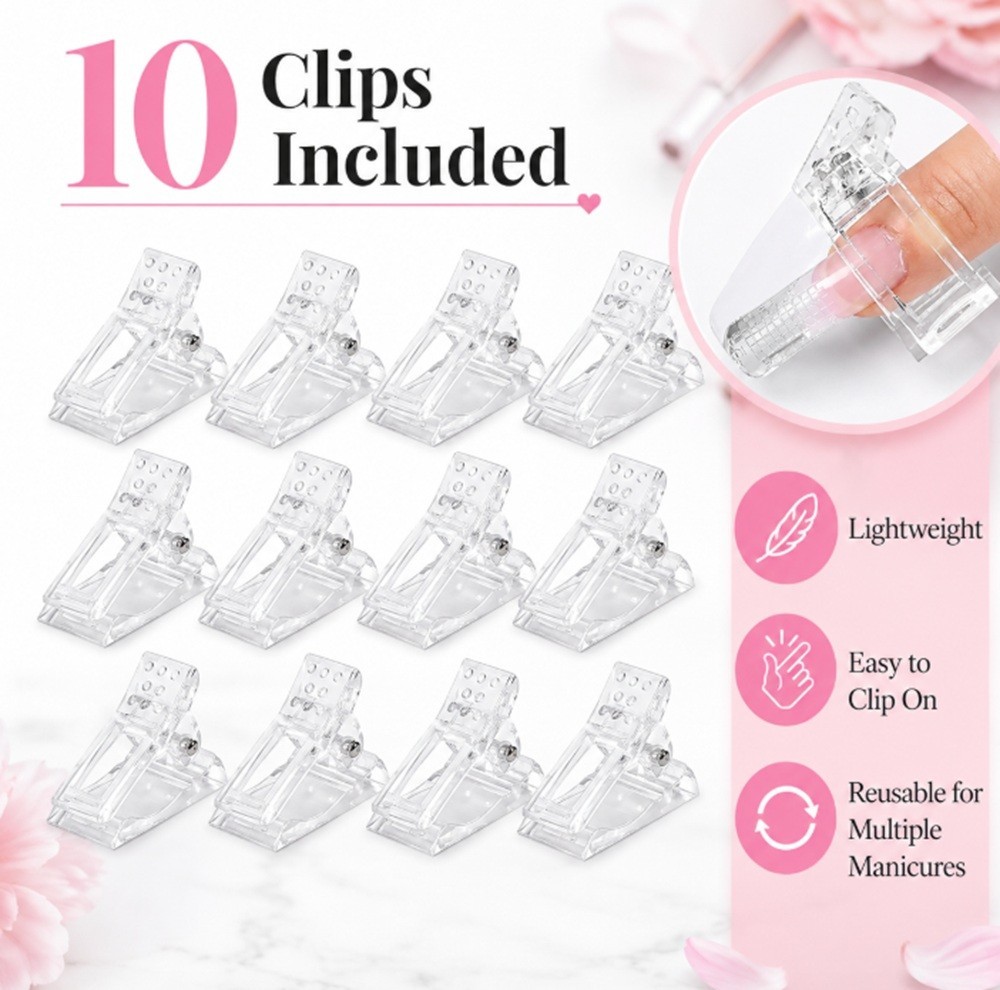 10-Piece Quick Building Nail Tips Clip Set for Poly Builder Gel DIY Extension