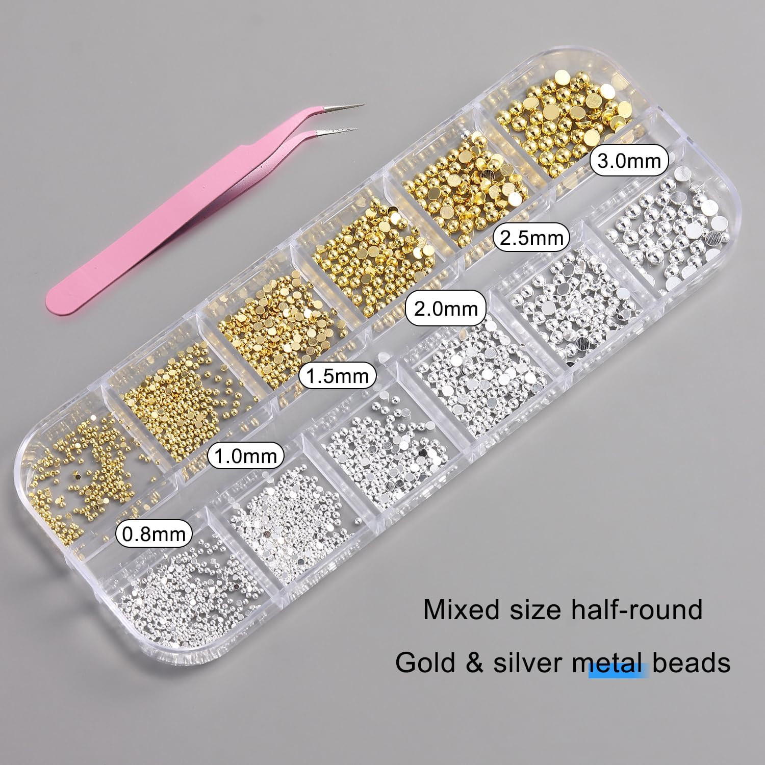 Gold & Silver Caviar Nail Beads Kit with Tweezers for DIY Nail Art & Crafts