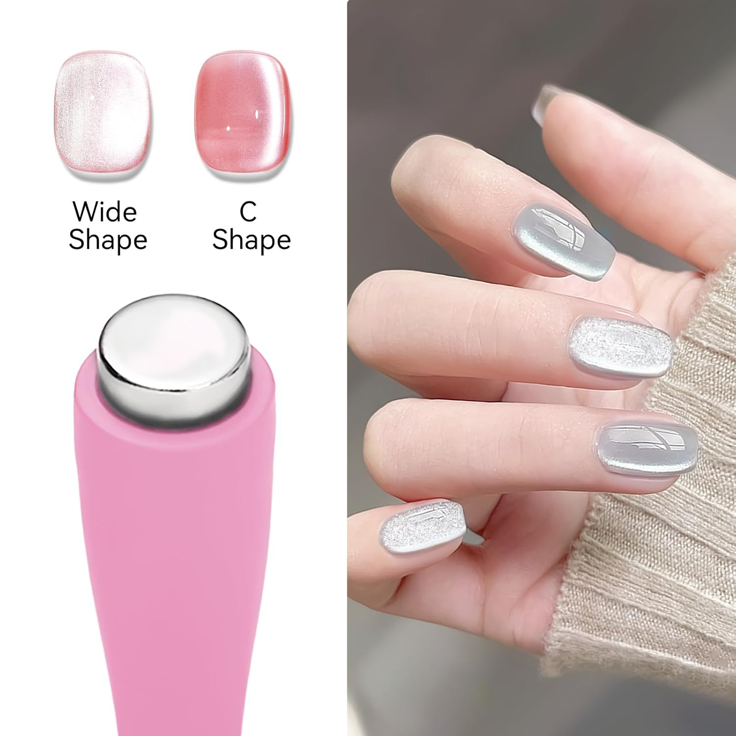 5 in 1 Nail Magnet Tool, Multifunctional Cat Eye Magnet, Pink Magnet Stick for M
