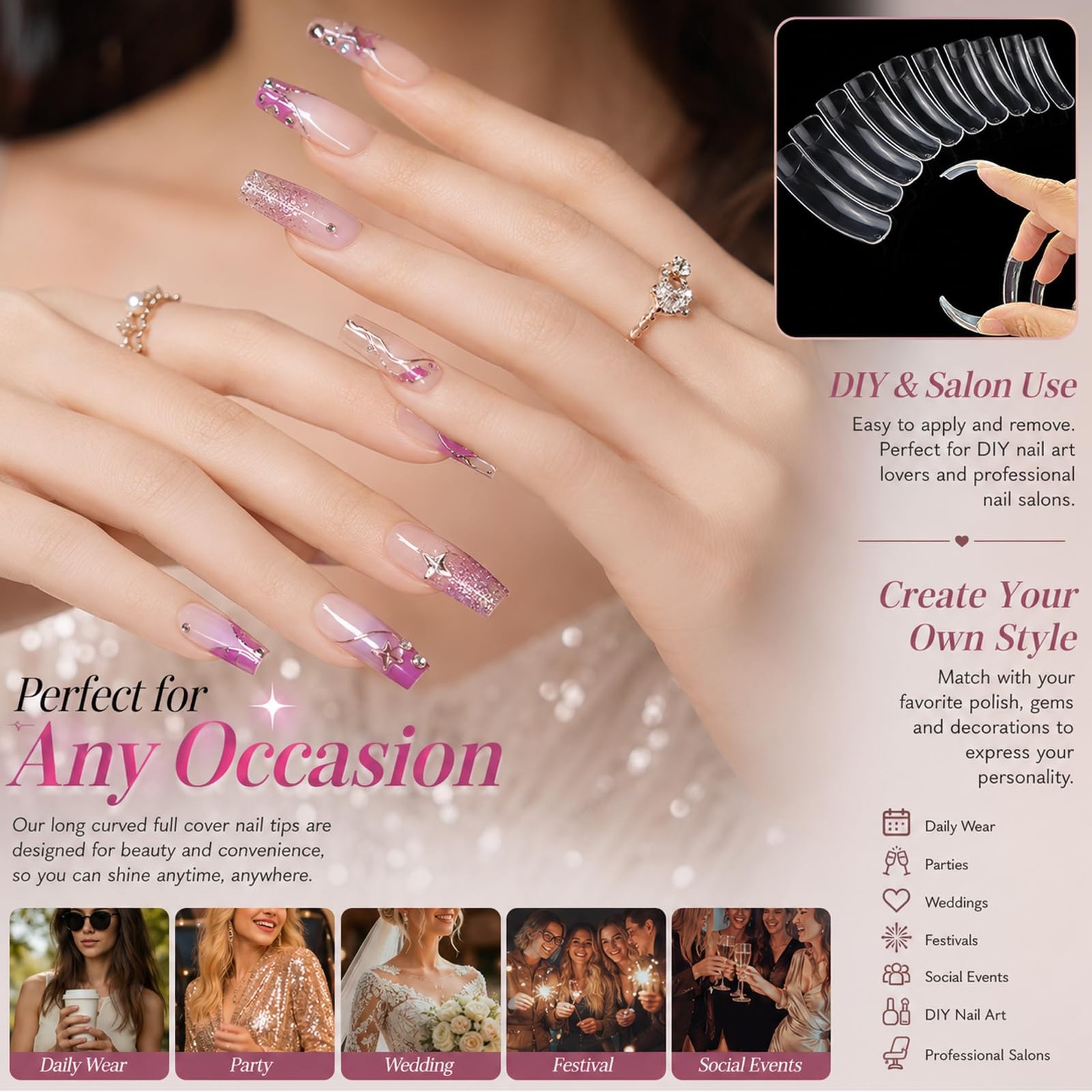 500 Pieces Nail Tips,Curved Nails,10 Different Sizes,Nails,Press On Nails,No …