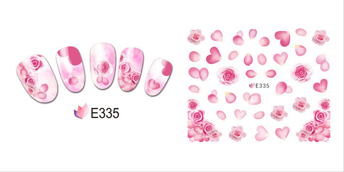 Nail Art 3D Decal Stickers Pink Roses Rose Petals Flowers Rose Petal Hearts E335