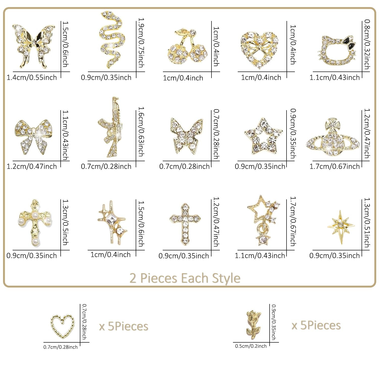 40Pcs Gold Nail Charms Nail Art Rhinestone Gems 3D Sparkling Nails Jewelry for A