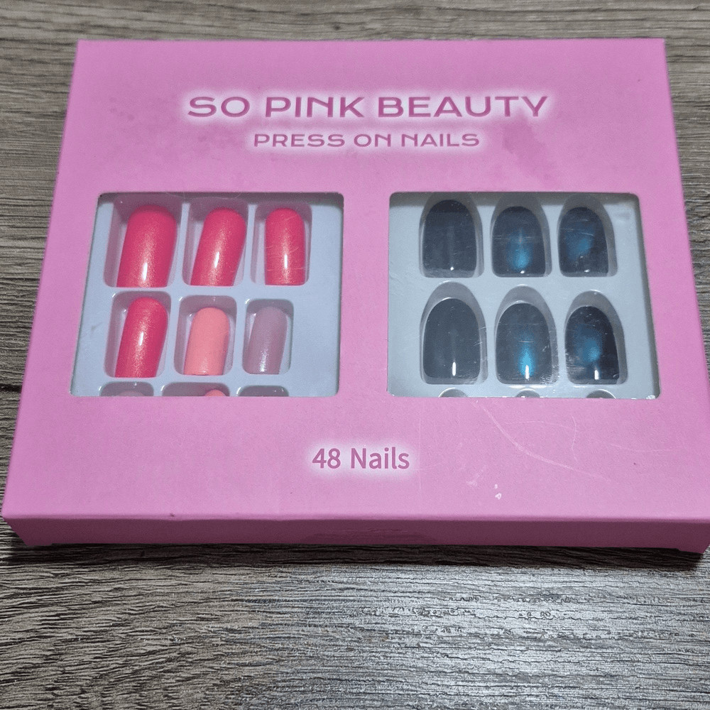 So Pink Beauty Press On Nails Set 48 Nails 2 Designs Dark Teal Peachy Pink Gift