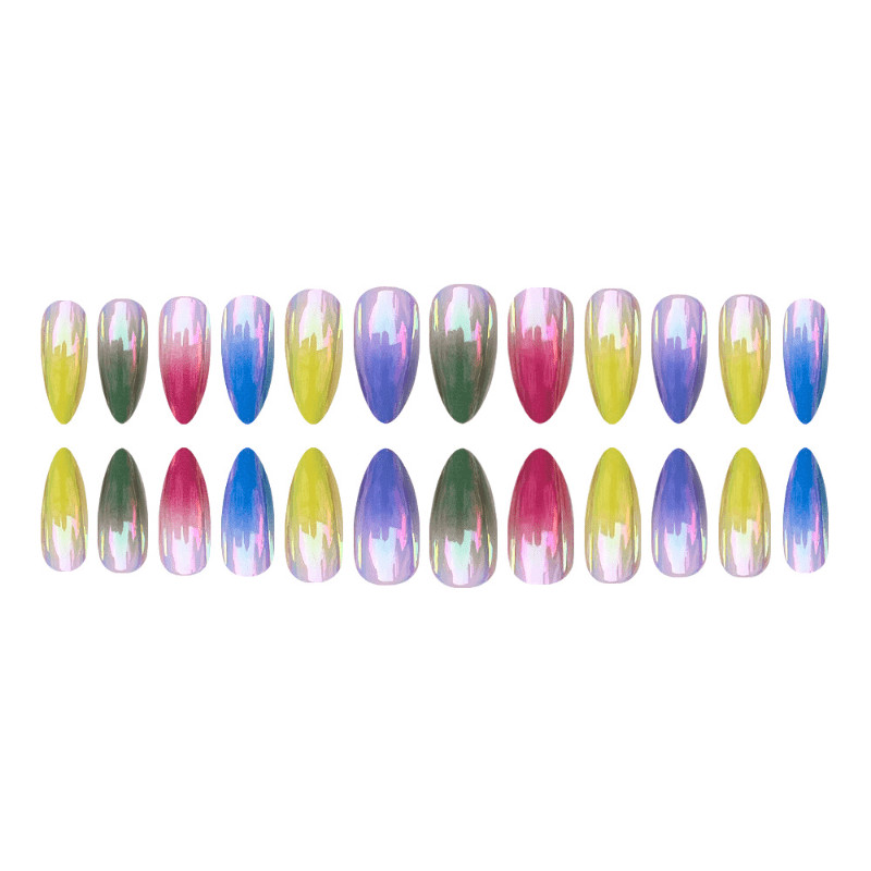 48pieces of almond shaped gradient rainbow wearing nail art with dazzling colors