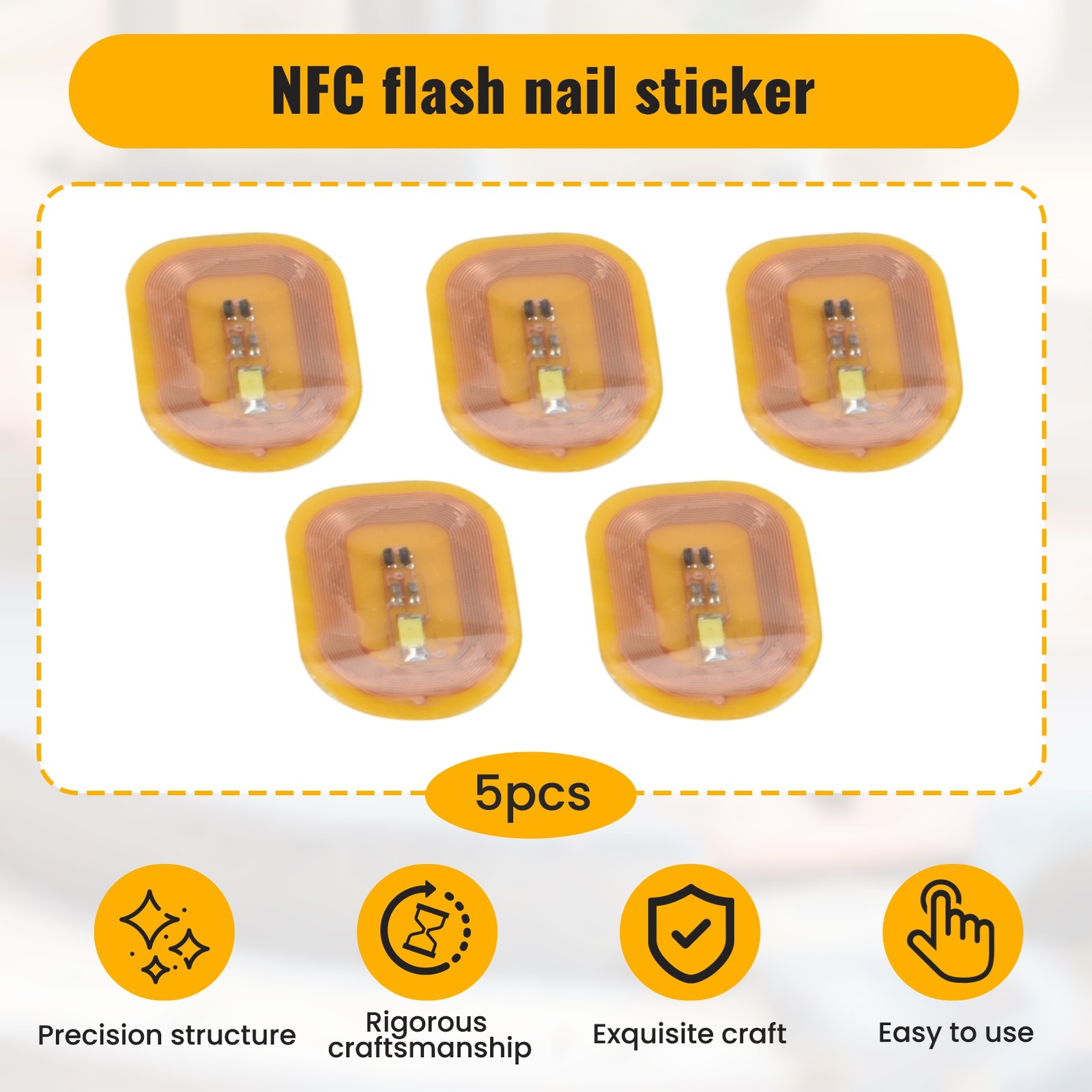 5Pcs NFC Flash Nail Sticker LED Bare Chip Intelligent Nail Lamp3950