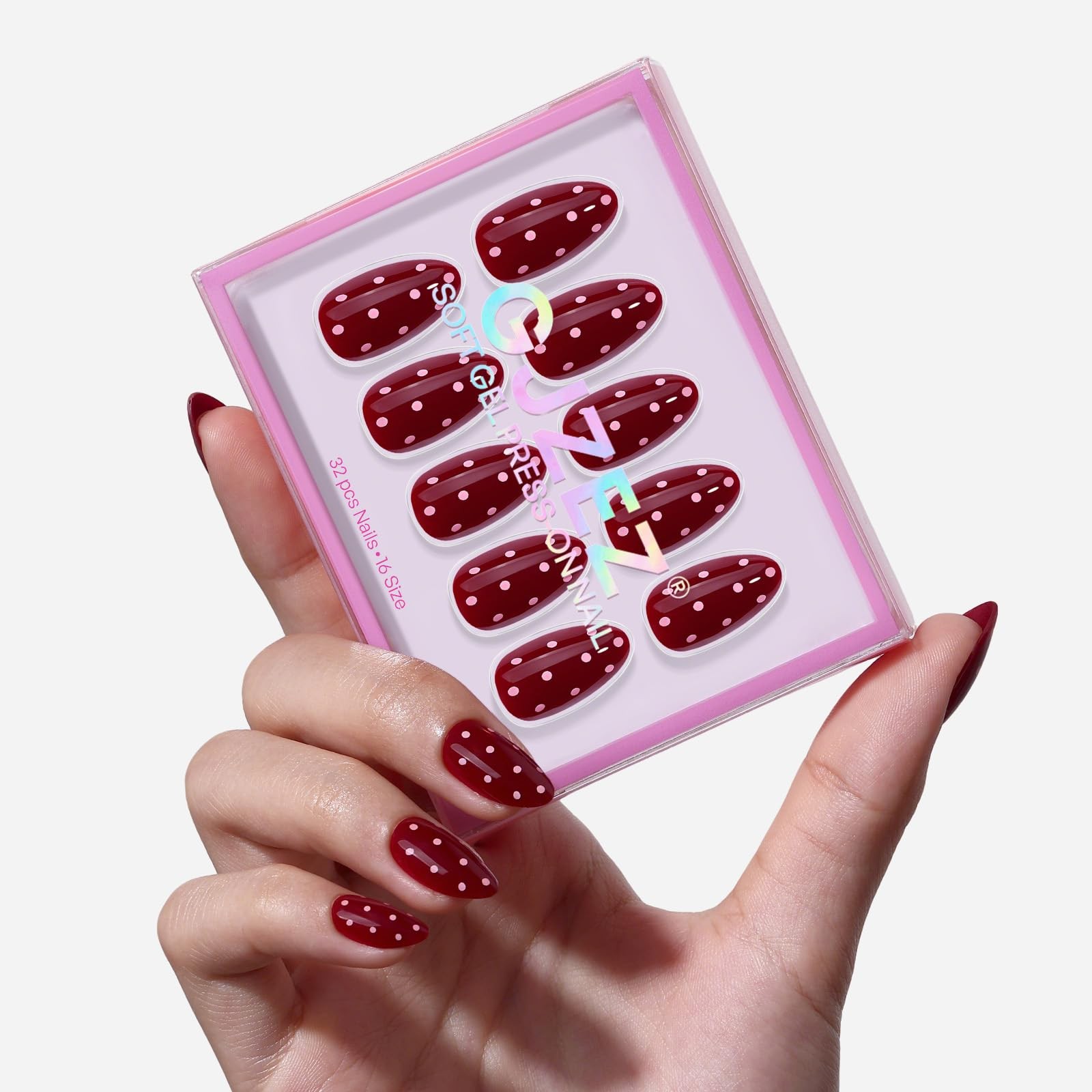 GJZEZ 32Pcs Red Polka Dot Short Almond Press On Nails