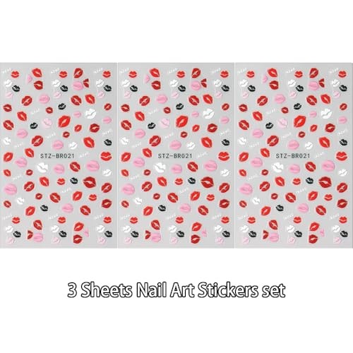 Valentines Nail Stickers 5D Red Lips Nail Art Stickers Colorful Love Style 4