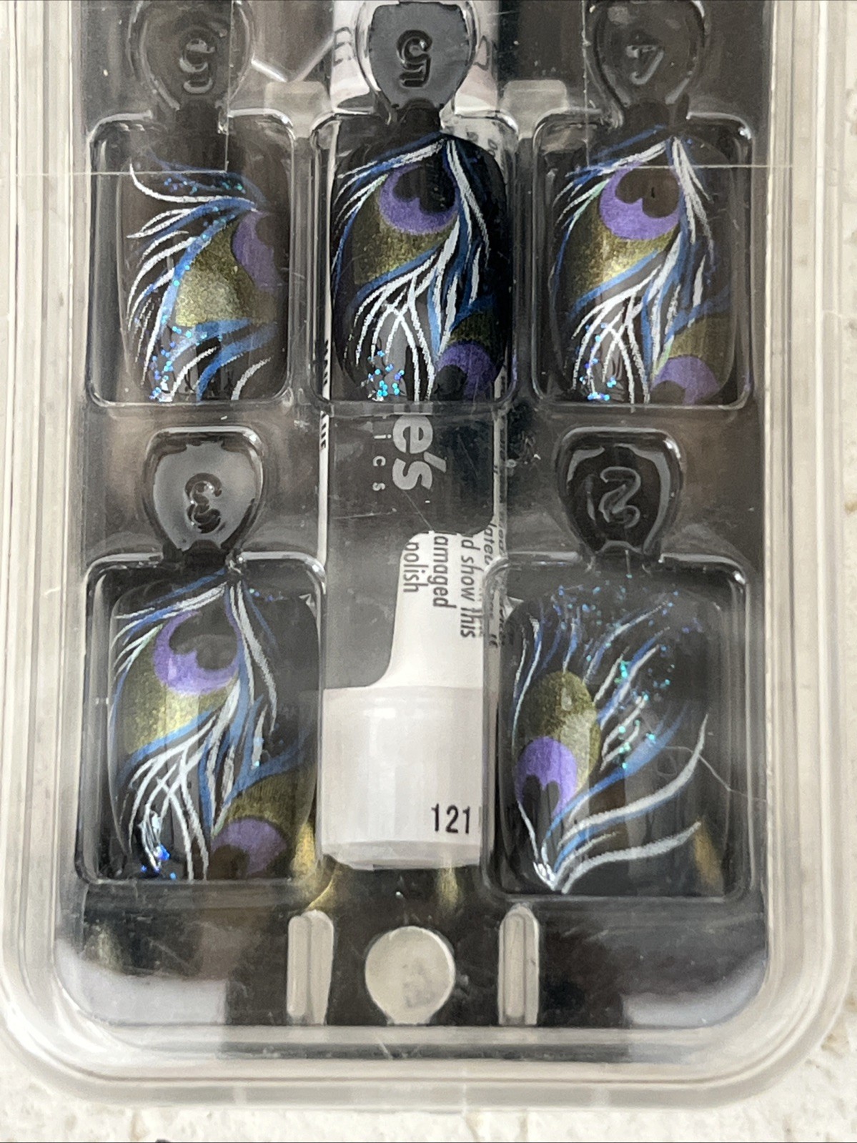 Claire’s NAILS Elegant Peacock Feathers AIRBRUSH Blue Green Black PRESS ON ~ 24