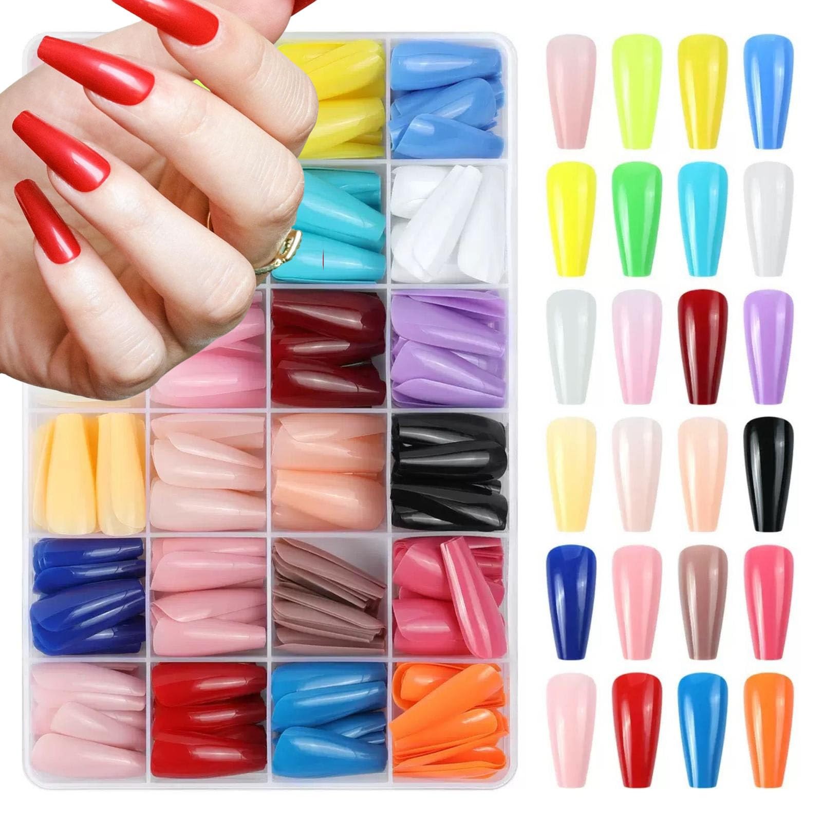 576Pcs Long Coffin Press on Nails Full Cover Color Fake Nails with Designs Gl…