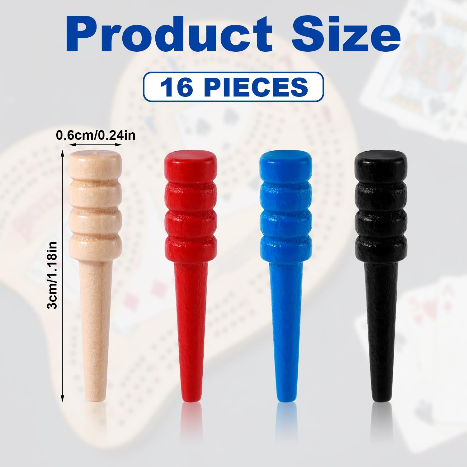 16pcs Cribbage Pegs, Wooden Board Medium, Red, Black, Wood, Blue