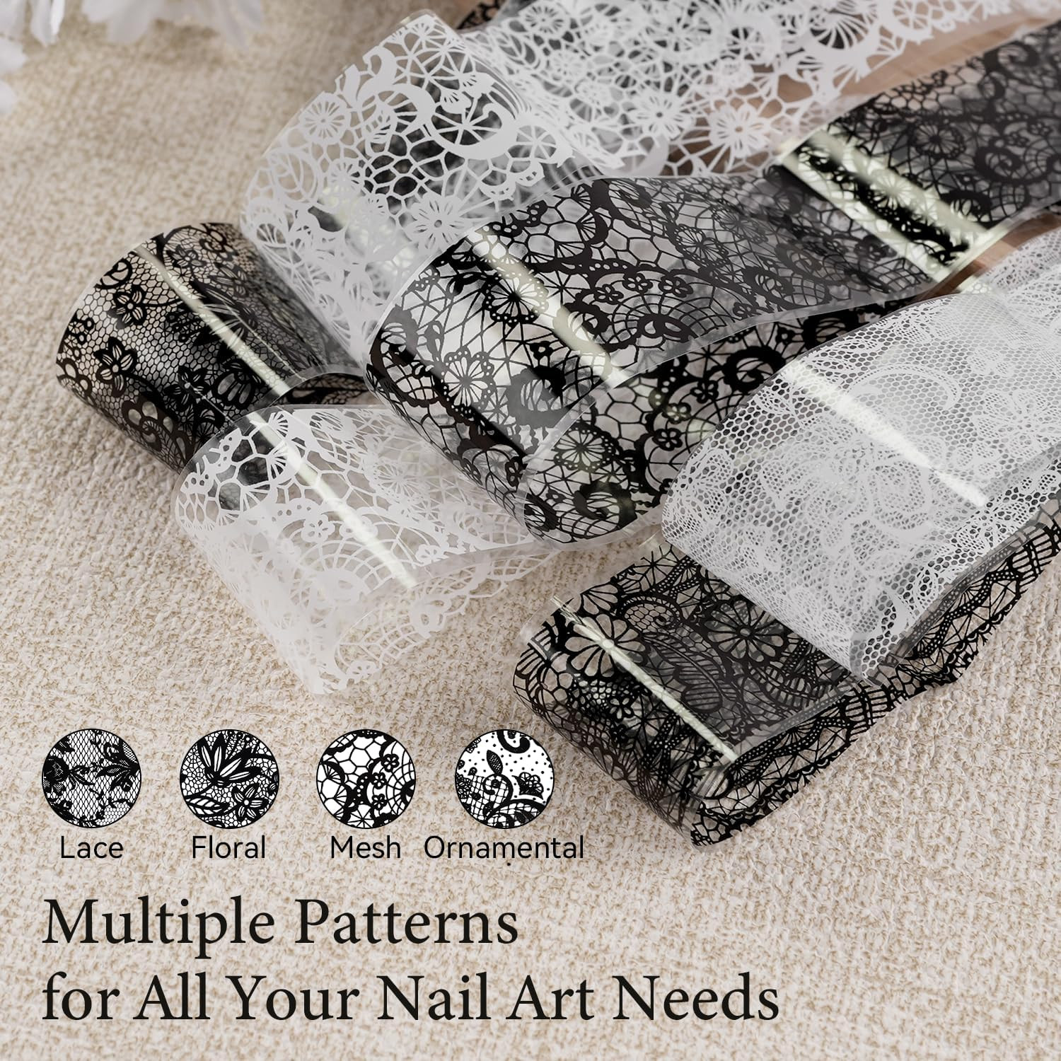 Lace Nail Foils,20 Rolls 2 Boxes Black and White Nail Art Transfer Stickers, Hol