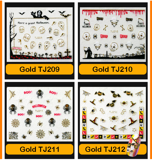 Halloween ! Nail Art Stickers Self-adhesive 3D Metallic Bat Witch Pumpkin Cat