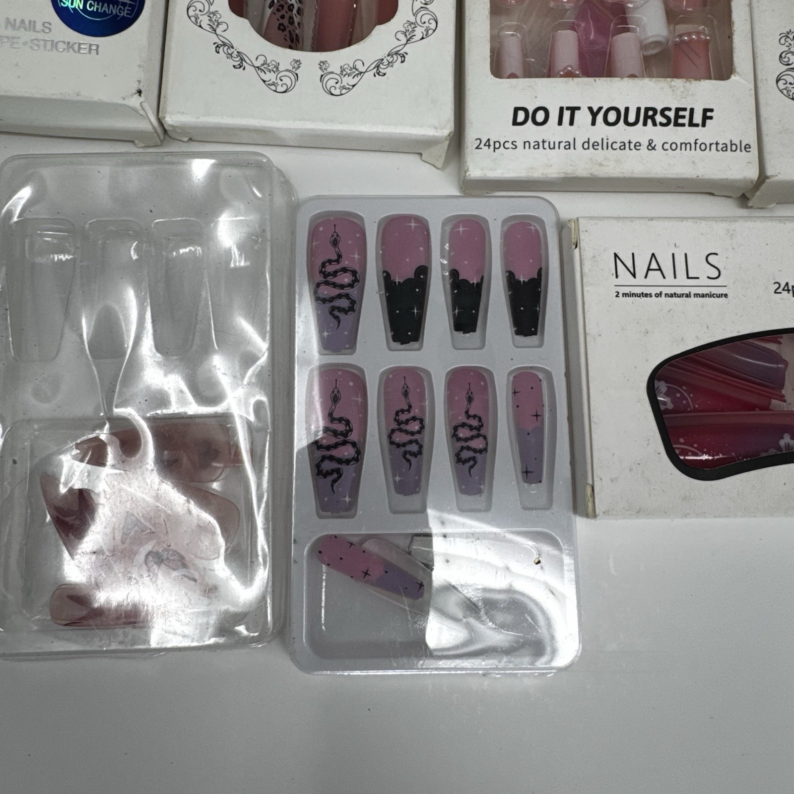 26 Pack Press On Nails Bundle w/ 2 XXL Sets + FREE Lashes & Silicone Bra Pads