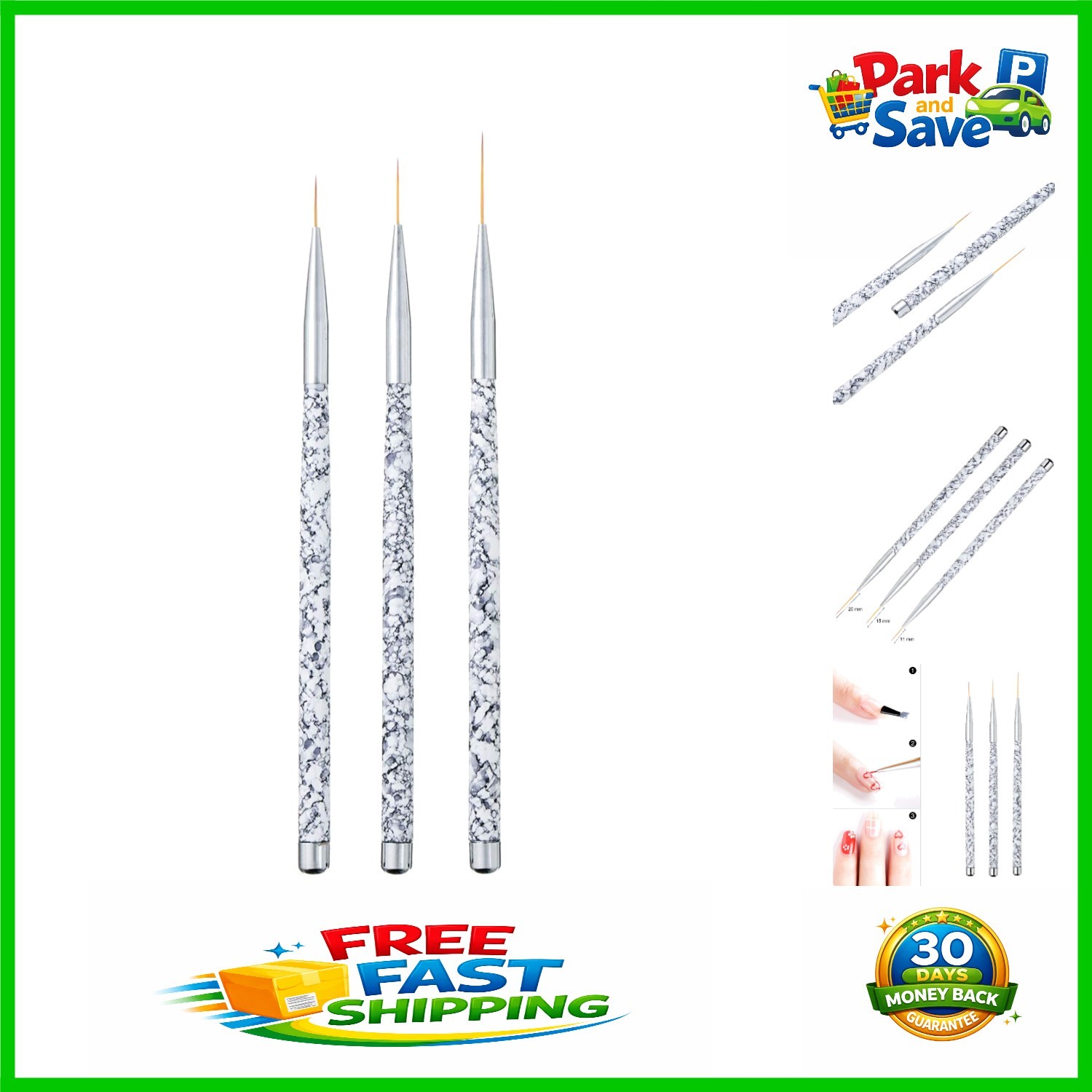 Marble Handle Nail Art Liner Brushes Set – Perfect for Short Strokes & Details
