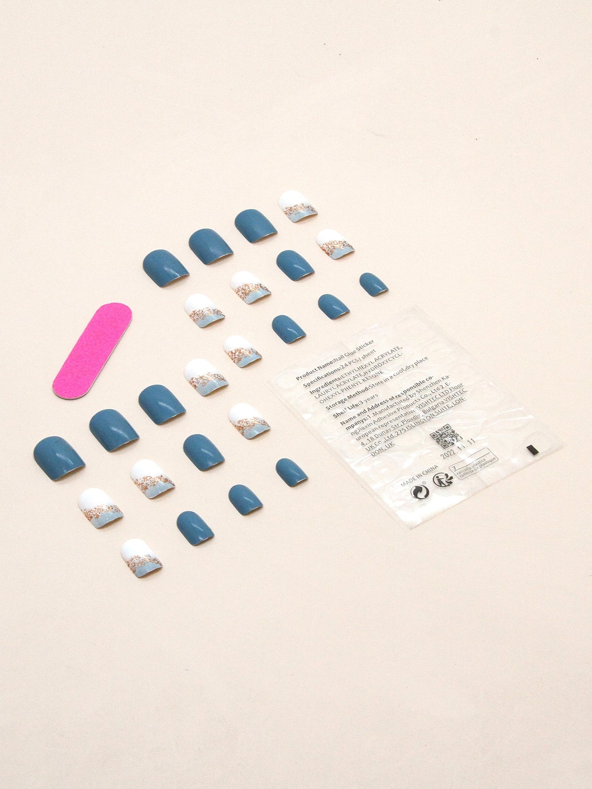 24pcs Short Square Turquoise Ombre Glitter Marble Print Fake Nail False Nails