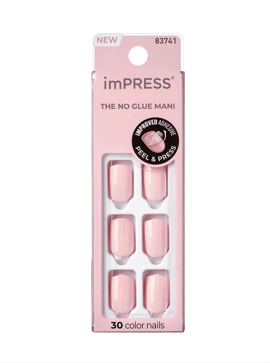 Kiss ImPRESS Pure Fit PRESS ON NAILS-Short-Pick Me Pink-Square Shape-Light Pink