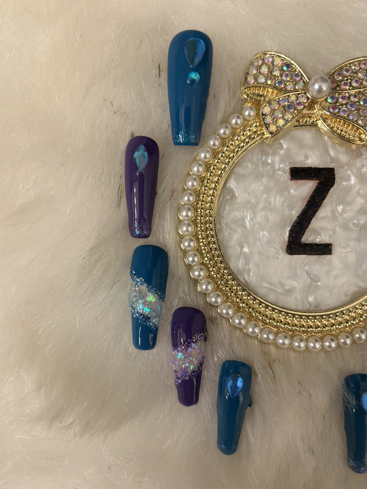 Z NAILZ! Gorgeous Set Of Handmade Teal/Purple Aurora “pick-a-boo” Press On Nails