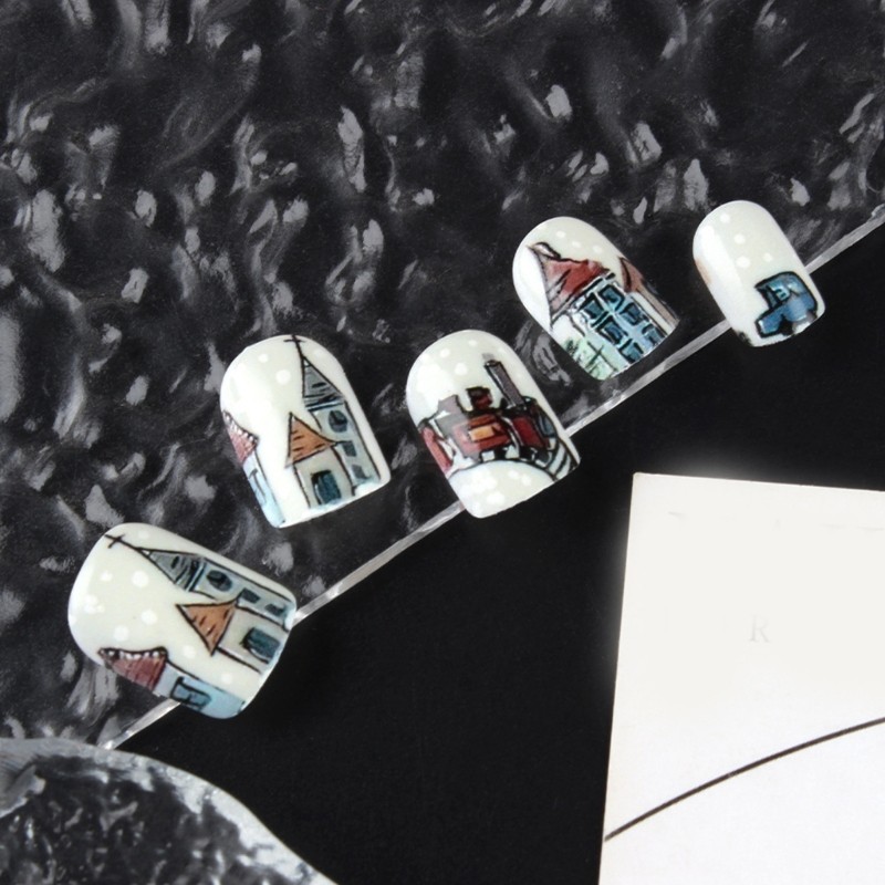 24Pieces Holiday False Nail ABS Plastic Snowman Snowflake Design Glitterings Red